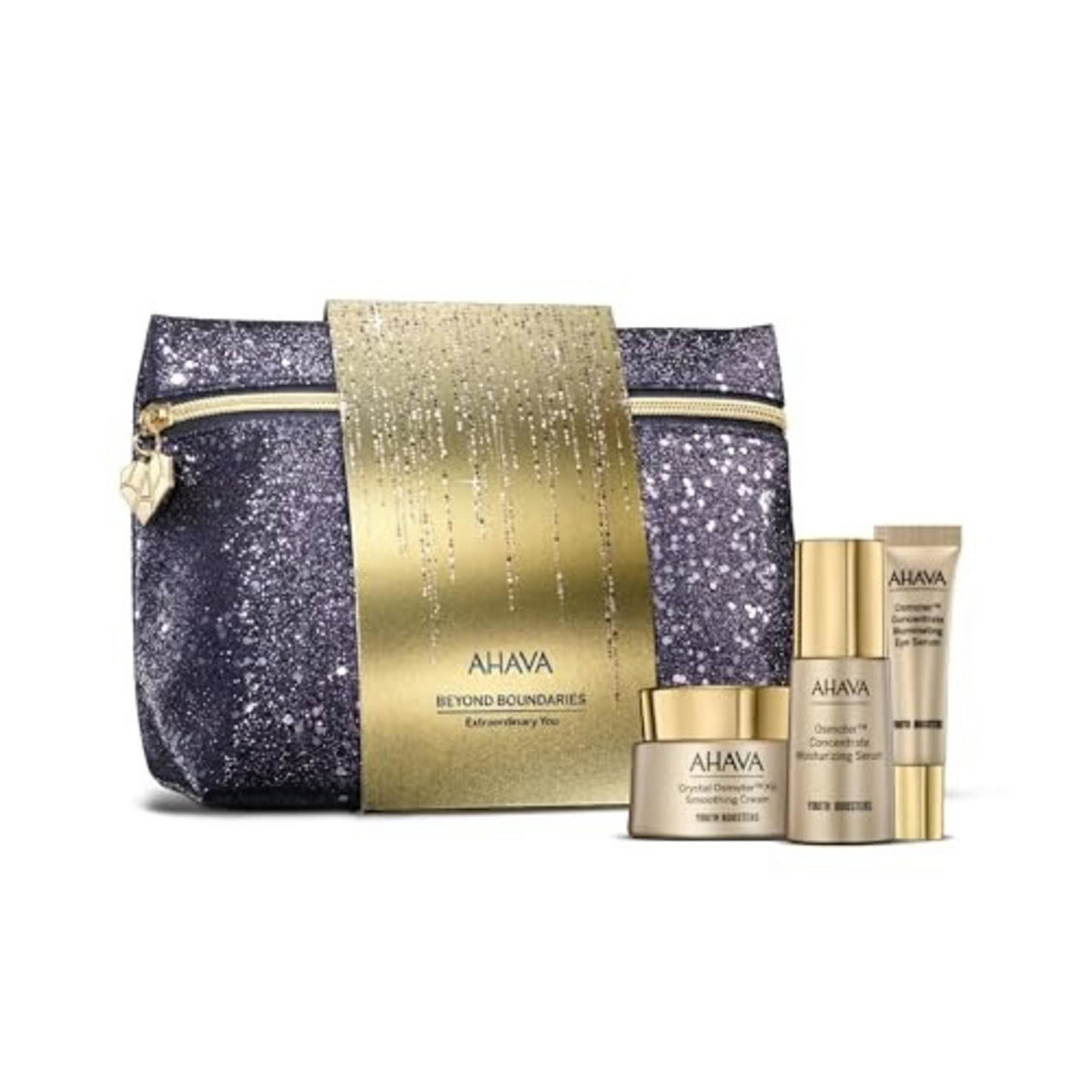Extraordinary You Set Ahava: Crystal Osmoter X6, Smoothing, Cream, For Face, 50 ml + Osmoter Concetrate, Illuminating, Eye Serum, 15 ml + Osmoter Concetrate, Moisturising, Serum, For Face, 30 ml + Ahava, GWP Textile Pouch