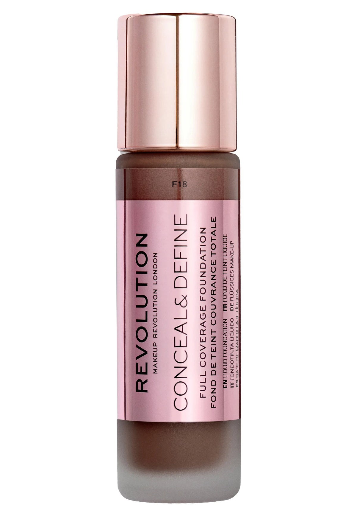 Makeup Revolution, Conceal & Define, Oil Free, Cream Foundation, F 18, 23 ml