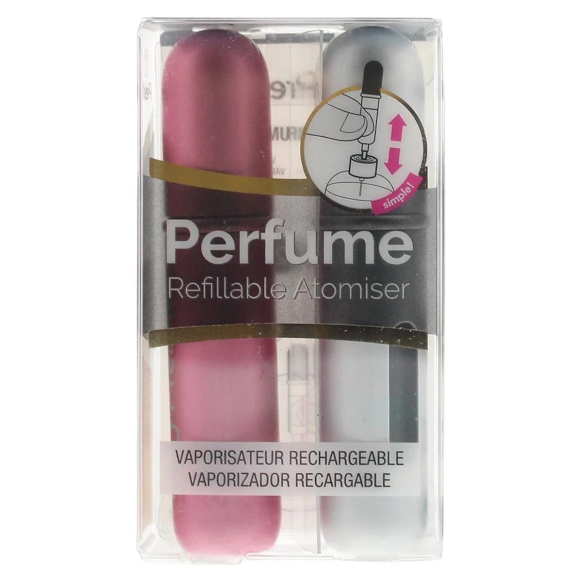 Set Duo, Pressit, Pink & Silver, Refillable Atomizer Case, 2 pcs