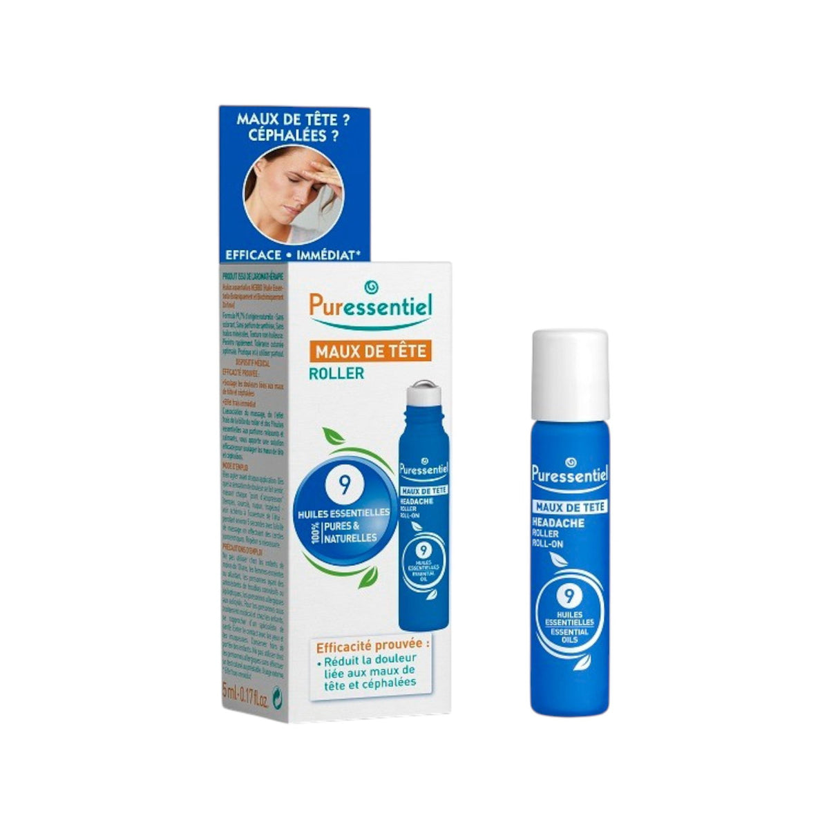Puressentiel, Roller, Essential Oils, Pain Relief, For Headache, Roll-On Body Oil, For Head, 5 ml