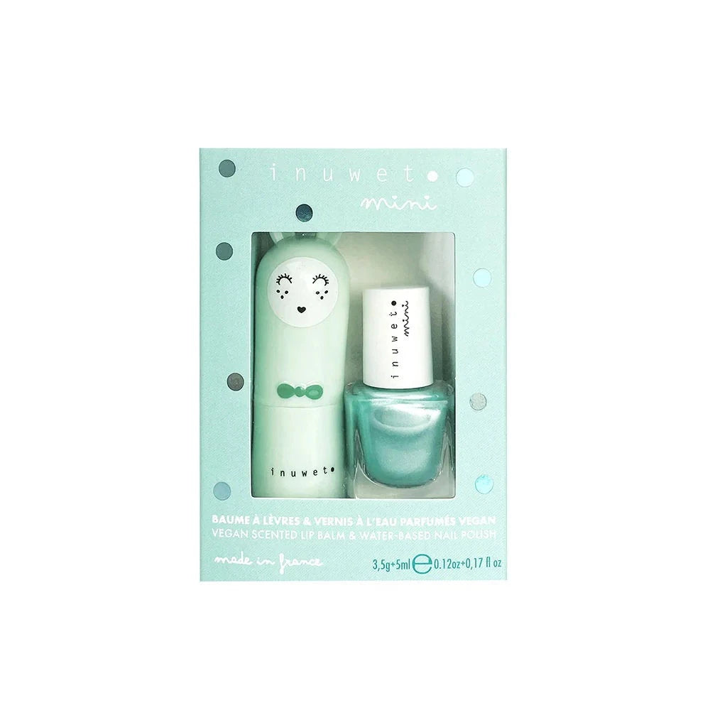 Set Inuwet : Inuwet, vernis à ongles, Turquoise Is A Siren, 5 ml *Miniature + Bunny Fruity, baume à lèvres hydratant & revitalisant, 3.5 g