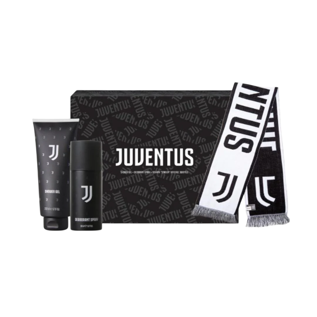 Set Juventus: Juventus, Shower Gel, 200 ml + Juventus, Deodorant Spray, For Men, 150 ml + Juventus, Textile Scarf, Black/White, For Men