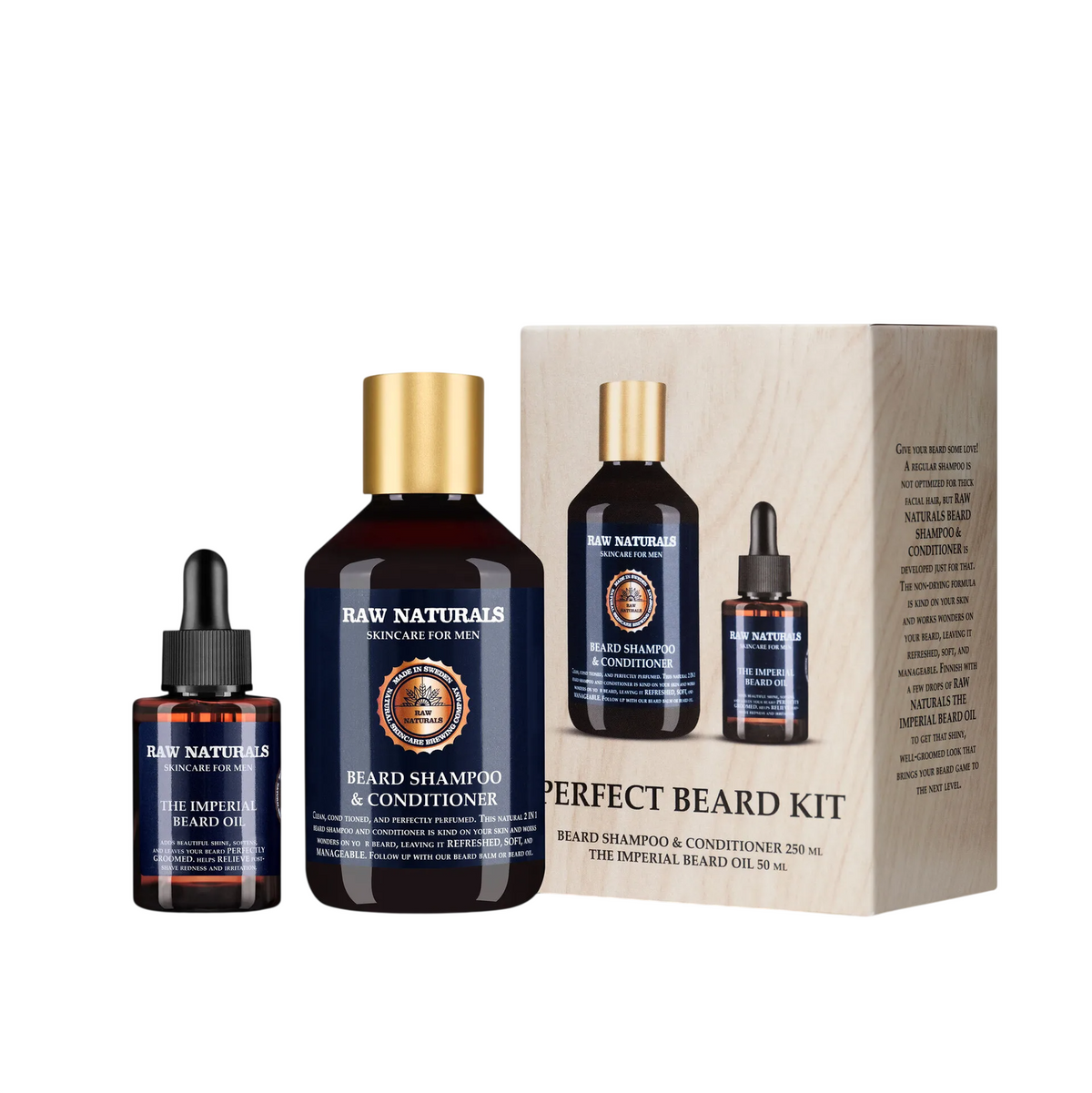 Raw Naturals Perfect Beard Kit - Coffret shampoing, après-shampoing et huile 250 ml + 50 ml