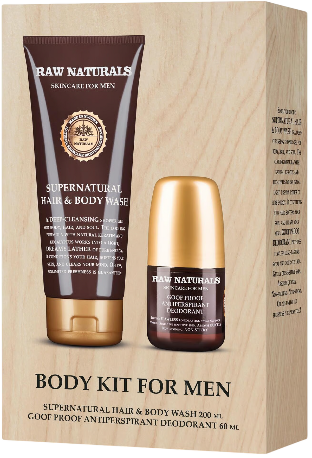 Raw Naturals coffret corps pour hommes : Supernatural Wash 200 ml + déodorant Goof Proof 60 ml